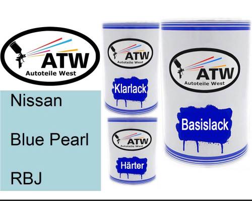 Nissan, Blue Pearl, RBJ: 500ml Lackdose + 500ml Klarlack + 250ml Härter - Set, von ATW Autoteile West.